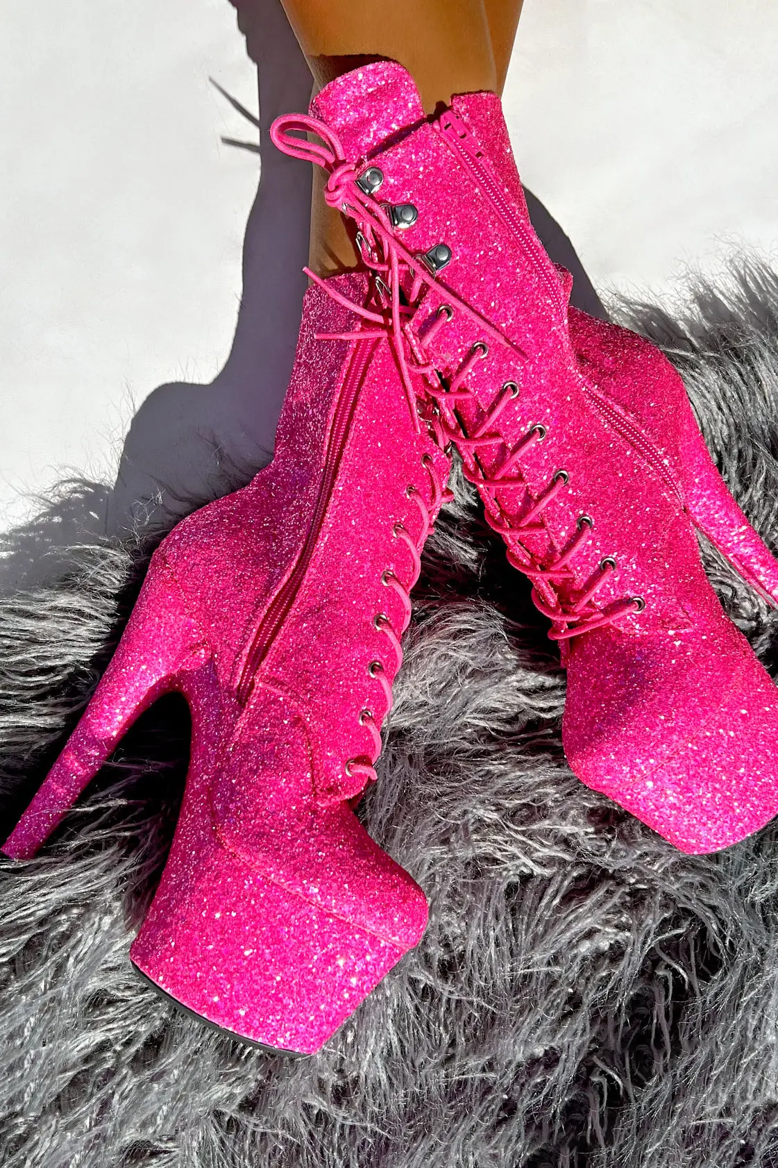 Hella Heels The Glitterati Xtra 7Inch Boots -  Kitty Pink 3