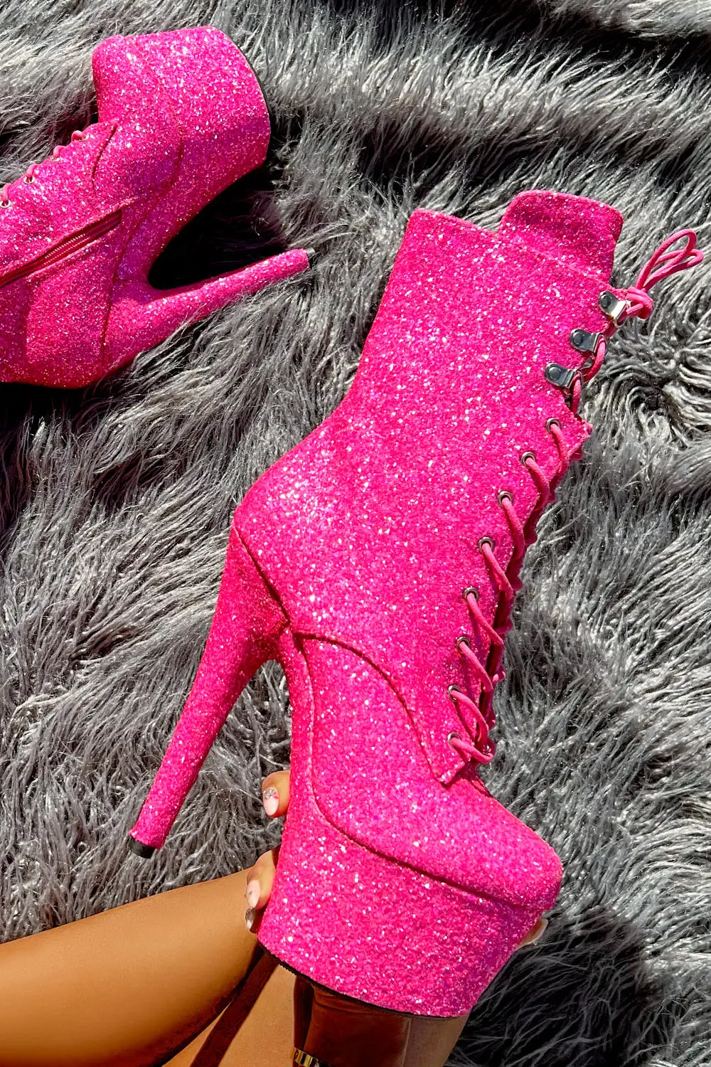 Hella Heels The Glitterati Xtra 7Inch Boots -  Kitty Pink 2