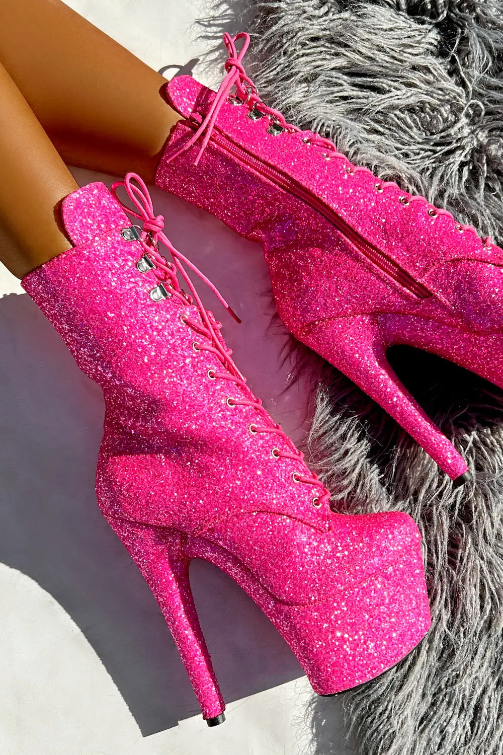 Hella Heels The Glitterati Xtra 7Inch Boots -  Kitty Pink 4