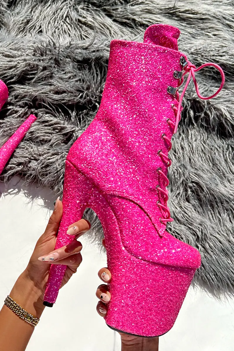 Hella Heels The Glitterati Xtra 8Inch Boots - Kitty Pink 2