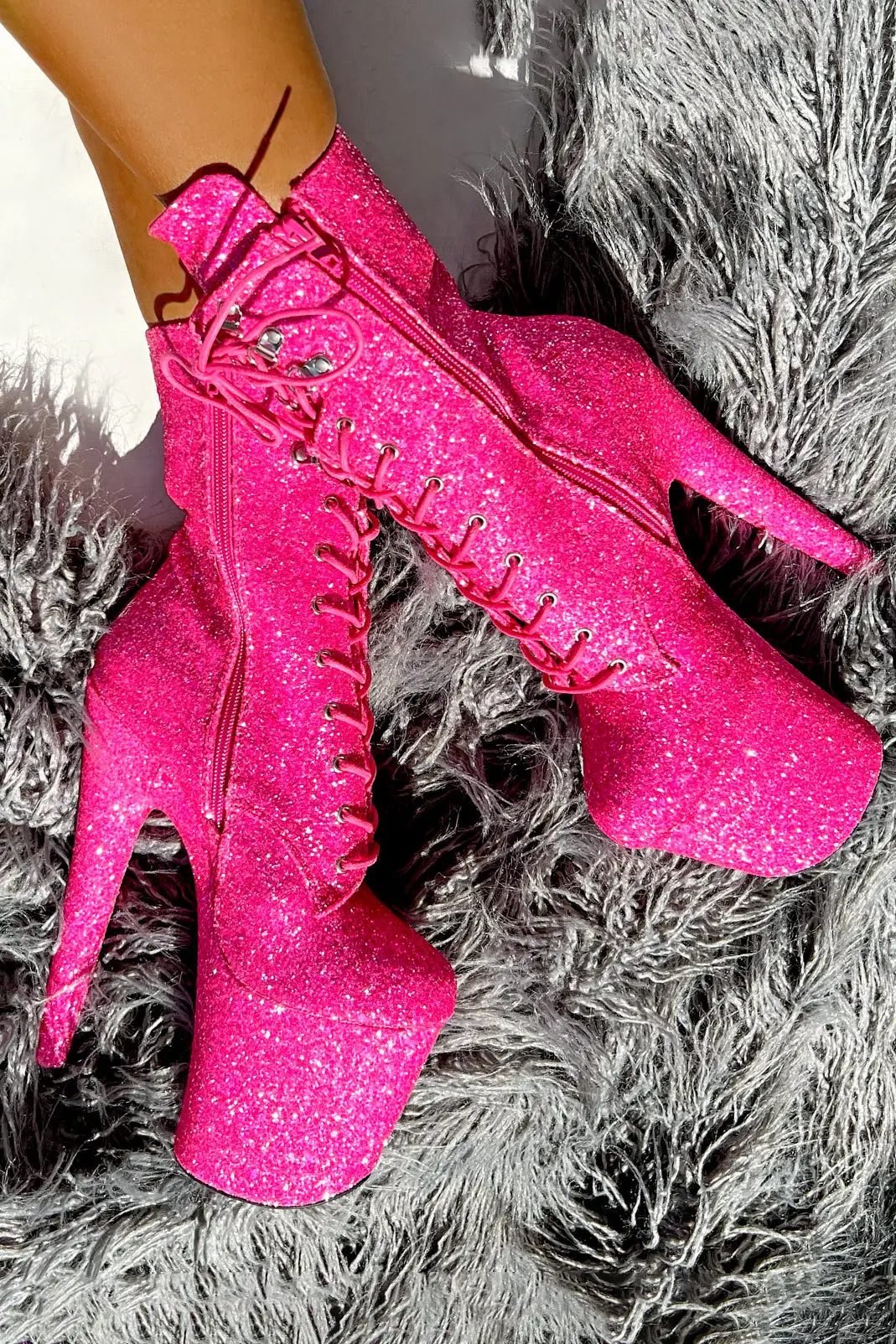 Hella Heels The Glitterati Xtra 8Inch Boots - Kitty Pink 1