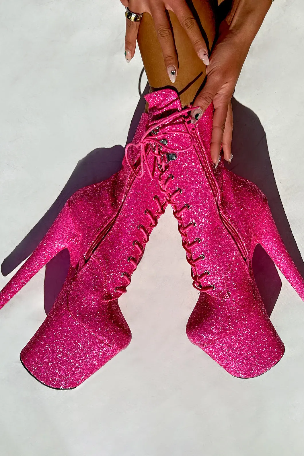Hella Heels The Glitterati Xtra 8Inch Boots - Kitty Pink 4