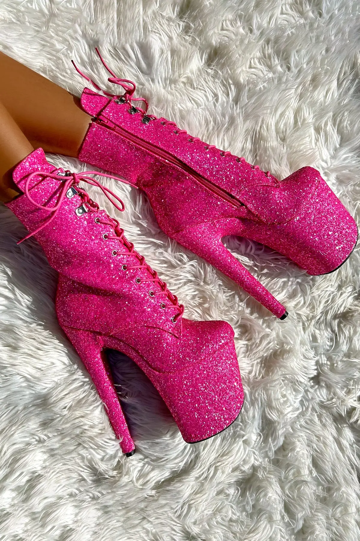 Hella Heels The Glitterati Xtra 8Inch Boots - Kitty Pink 3