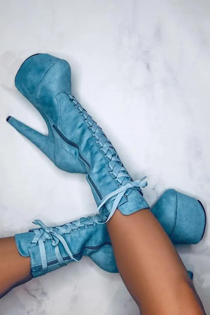 Hella Heels High Babydoll 7Inch Boots - Baby Blue 1
