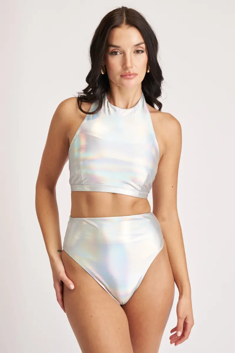 Lunalae High Neck Top - Metallic Silver 1