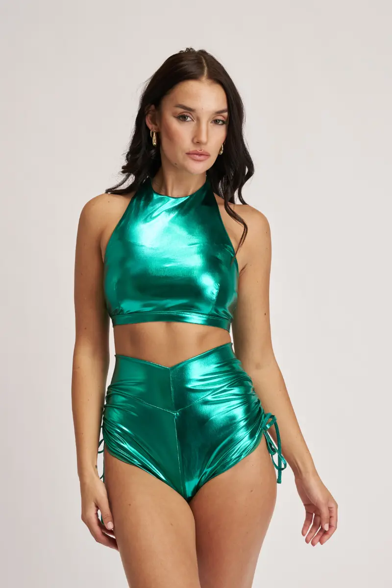 Lunalae High Neck Top - Metallic Turquoise 1