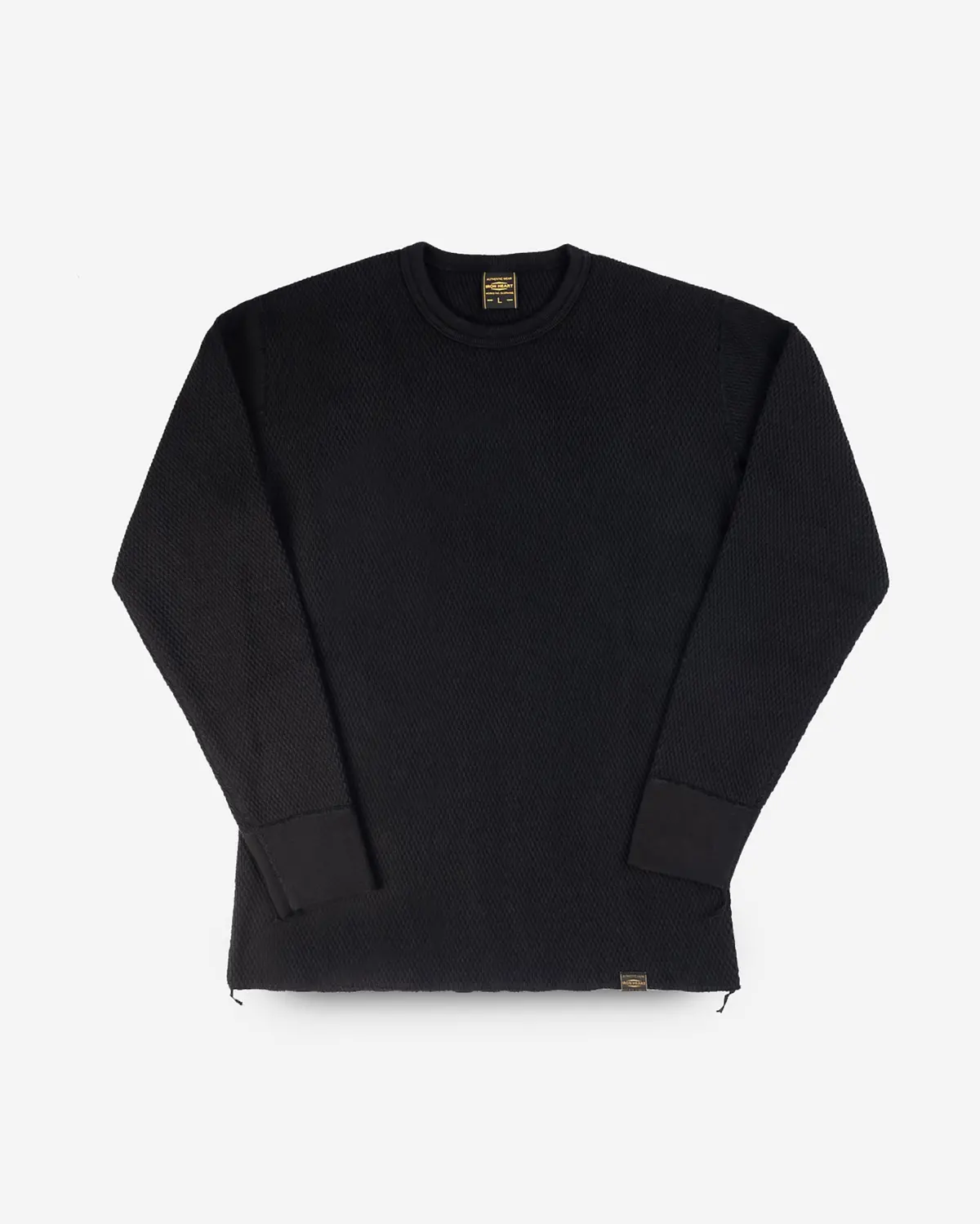 Cotton Knit Crew Neck Long Sleeved Thermal Sweater - Black 1