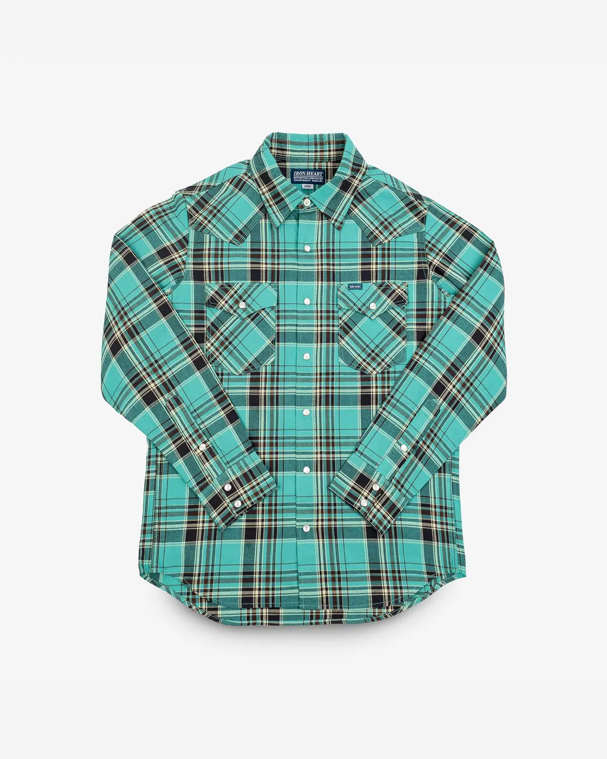 5Oz Selvedge Madras Check Long Sleeved Western Shirt - Green 1