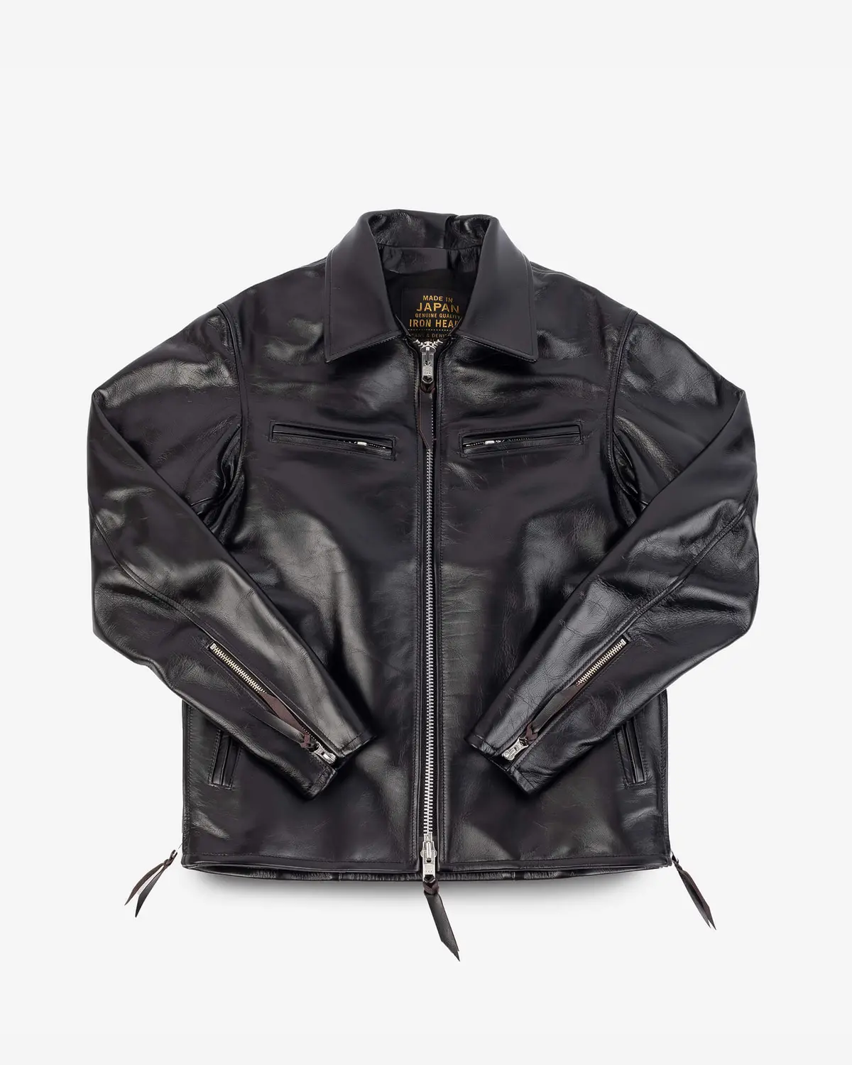Japanese Horsehide Rider’S Jacket With Collar - Black (Tea-Core Dyed) 1