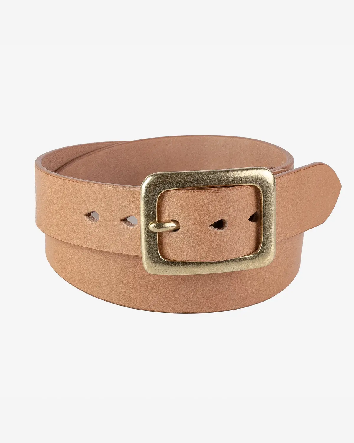 Heavy Duty "Tochigi" Leather Belt With Brass Garrison Buckle - Natural 1