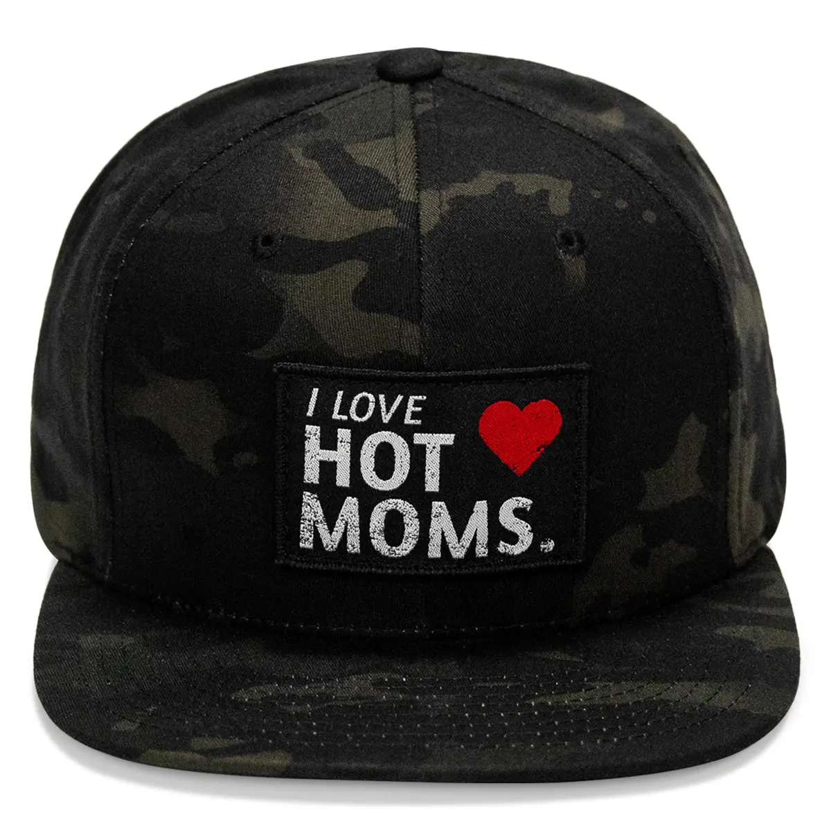 I Love Hot Moms Patch Flatbill Snapback Hat 1