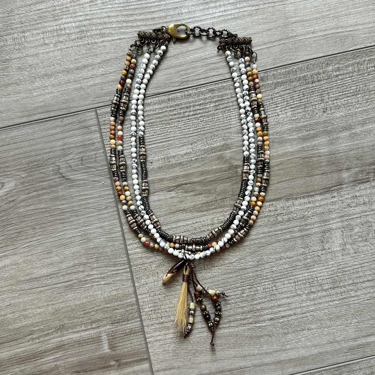 Four Strand Beaded Necklace With Horsehair & Bone By Amy Kaplan 1