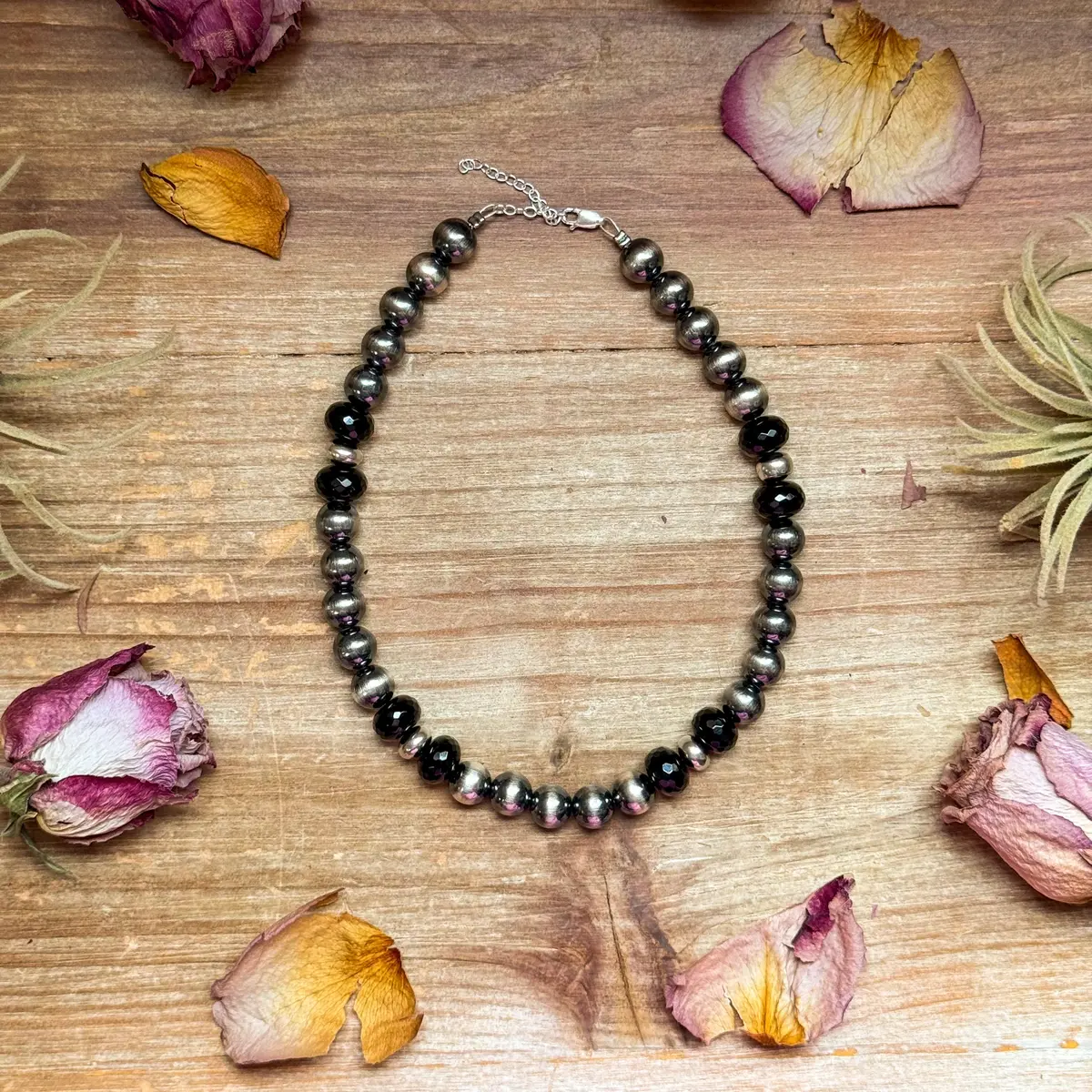 Black Onyx & Sterling Silver Pearl Choker – 14” 1