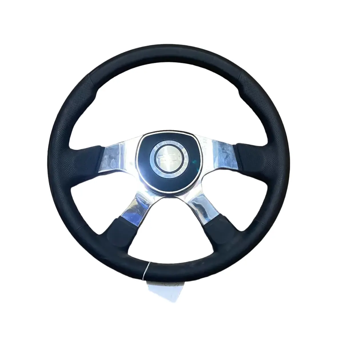 Sc-343-3001-70182 18'' Leather Comfort Black Steering Wheel; Polished Alum. 4-Spoke W/ Halo-Ring Black Leather 1