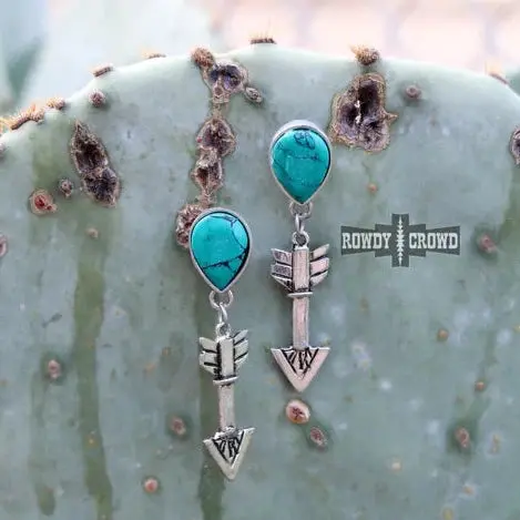 Navarro Arrow Turquoise Silver Earrings - Cowgirl Jewelry 1