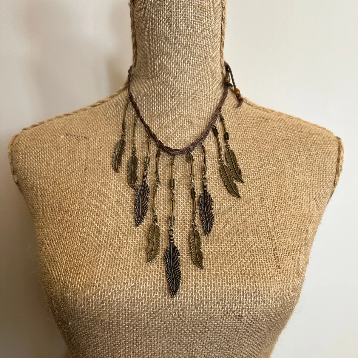 Braided Leather Necklace With Pewter Feathers- Amy Kaplan For Bourbon Cowgirl 1