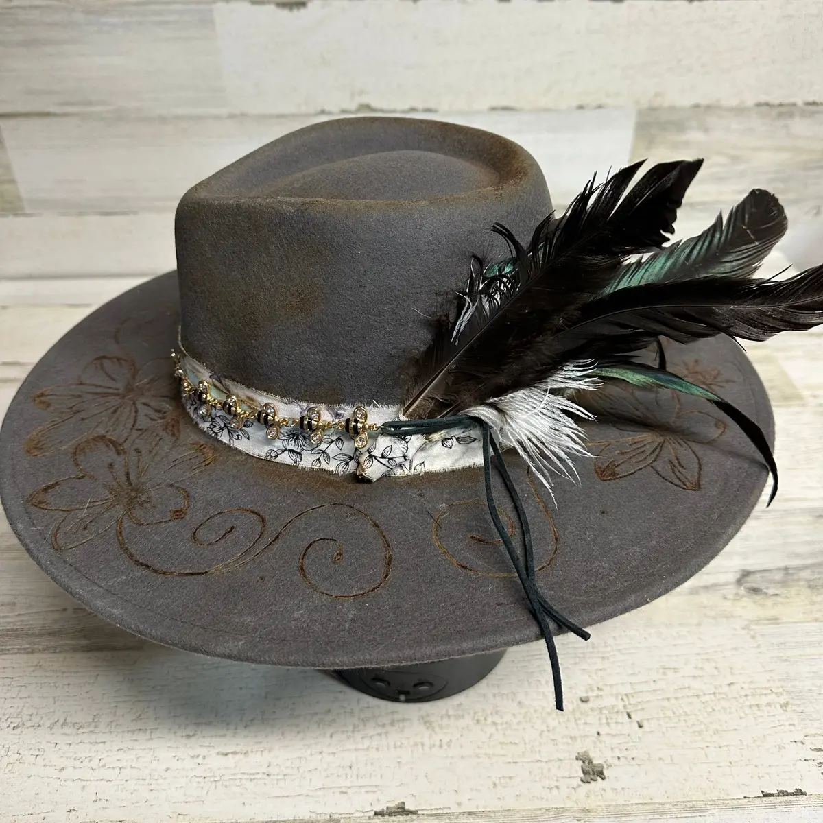 Beautifully Broken Gray Custom Cowgirl Hat By Calamity Anne 1