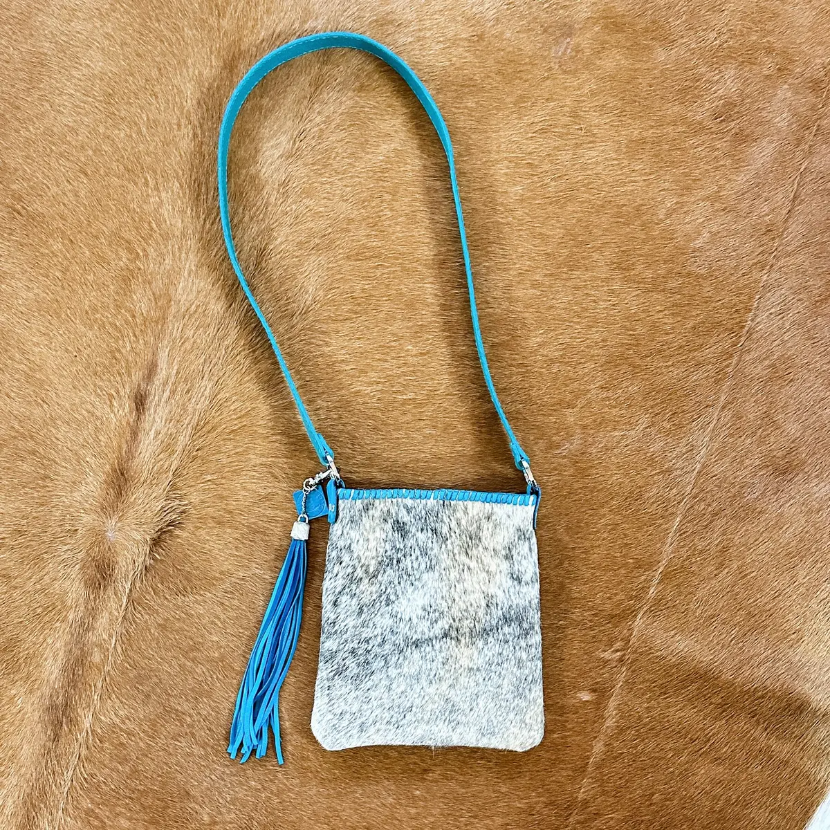 Hand Made Cowhide And Turquoise Leather Purse At Bourbon Cowgirl 1