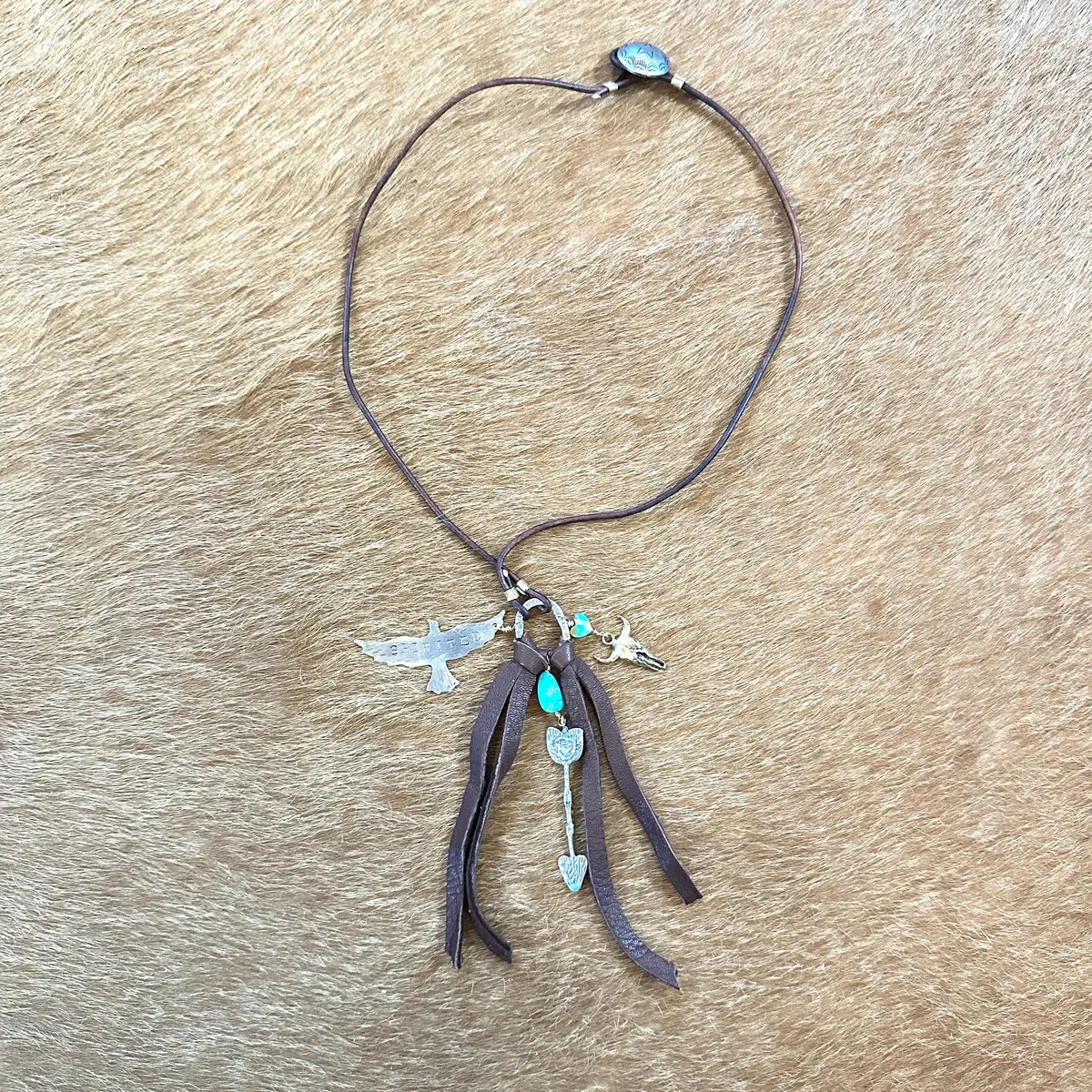 Spirited Leather Lariat Necklace - Exclusive Handmade Jewelry Bourbon Cowgirl 1