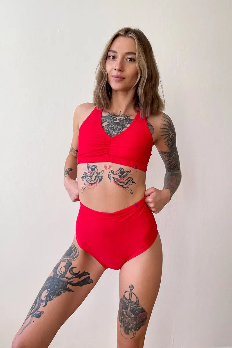 Pole Addict Scrunch Butt Basic High Waist Shorts - Red 1