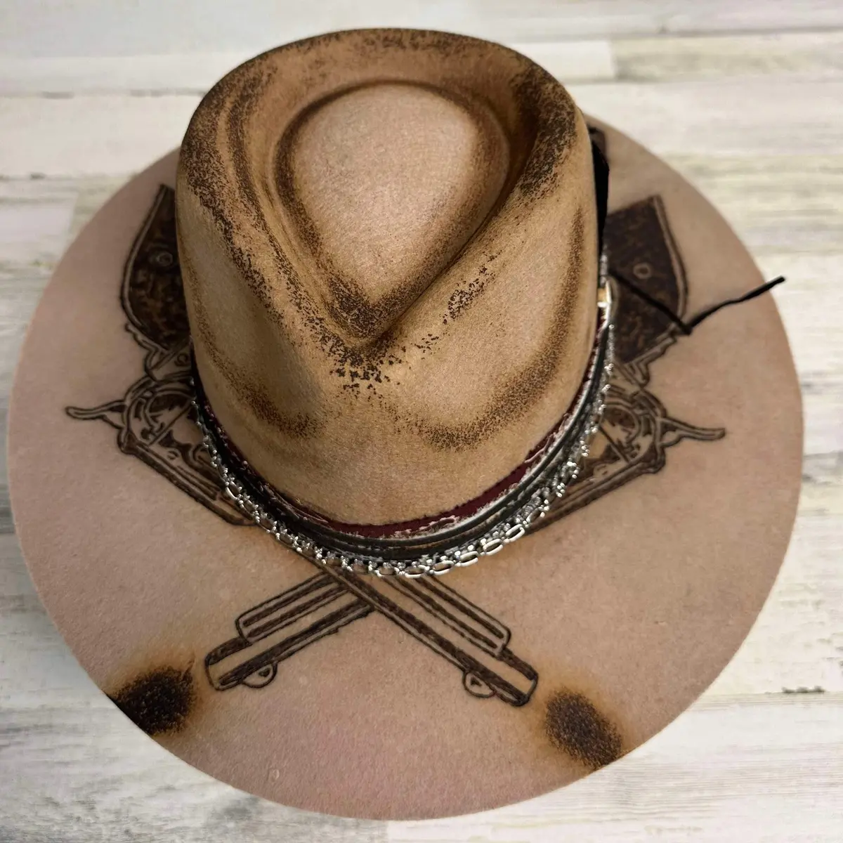 The Gambler Cowgirl Hat Custom Burned - Tan| Bourbon Cowgirl 1