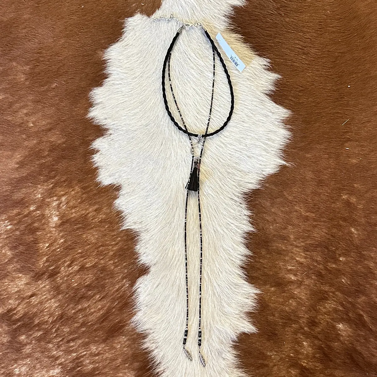 Horsehair Lariat Necklace - Metallic Beads 1
