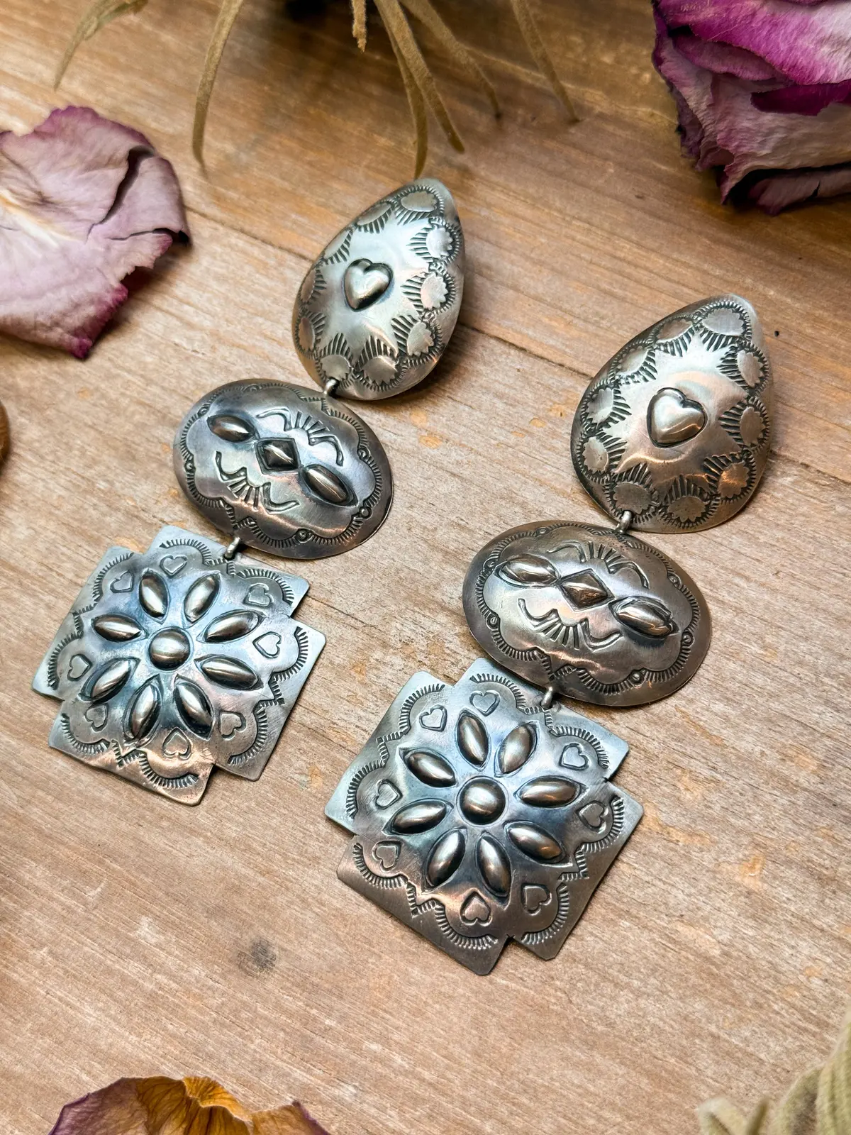 Sterling Silver Concho Dangle Earrings – Native Made By Rita Lee (Navajo Artist) 1