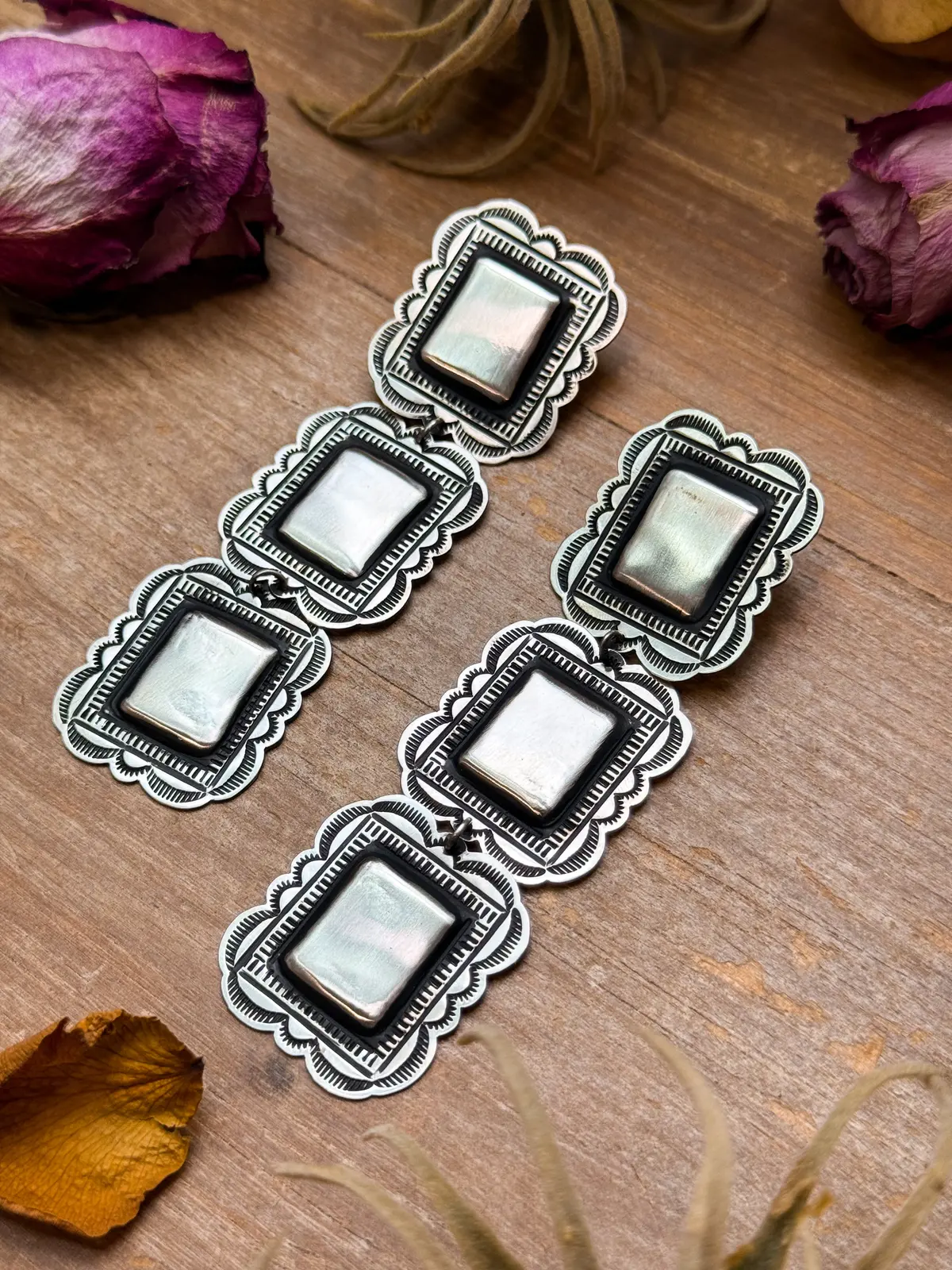 Sterling Silver Dangle Earrings – Native Made By L. Tahe 1