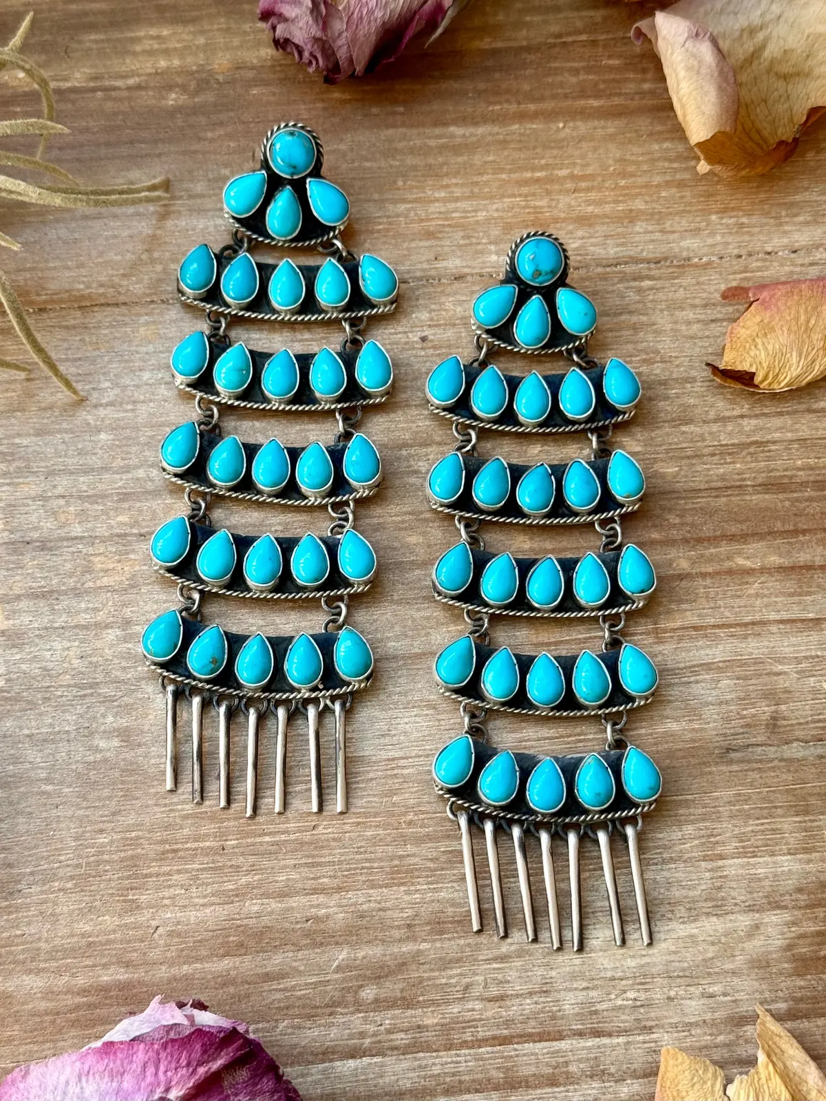 Sterling Silver Kingman Turquoise Dangle Earrings – 5 Inch Statement Design – Native Made By Geraldine James – Navajo Handmade 1