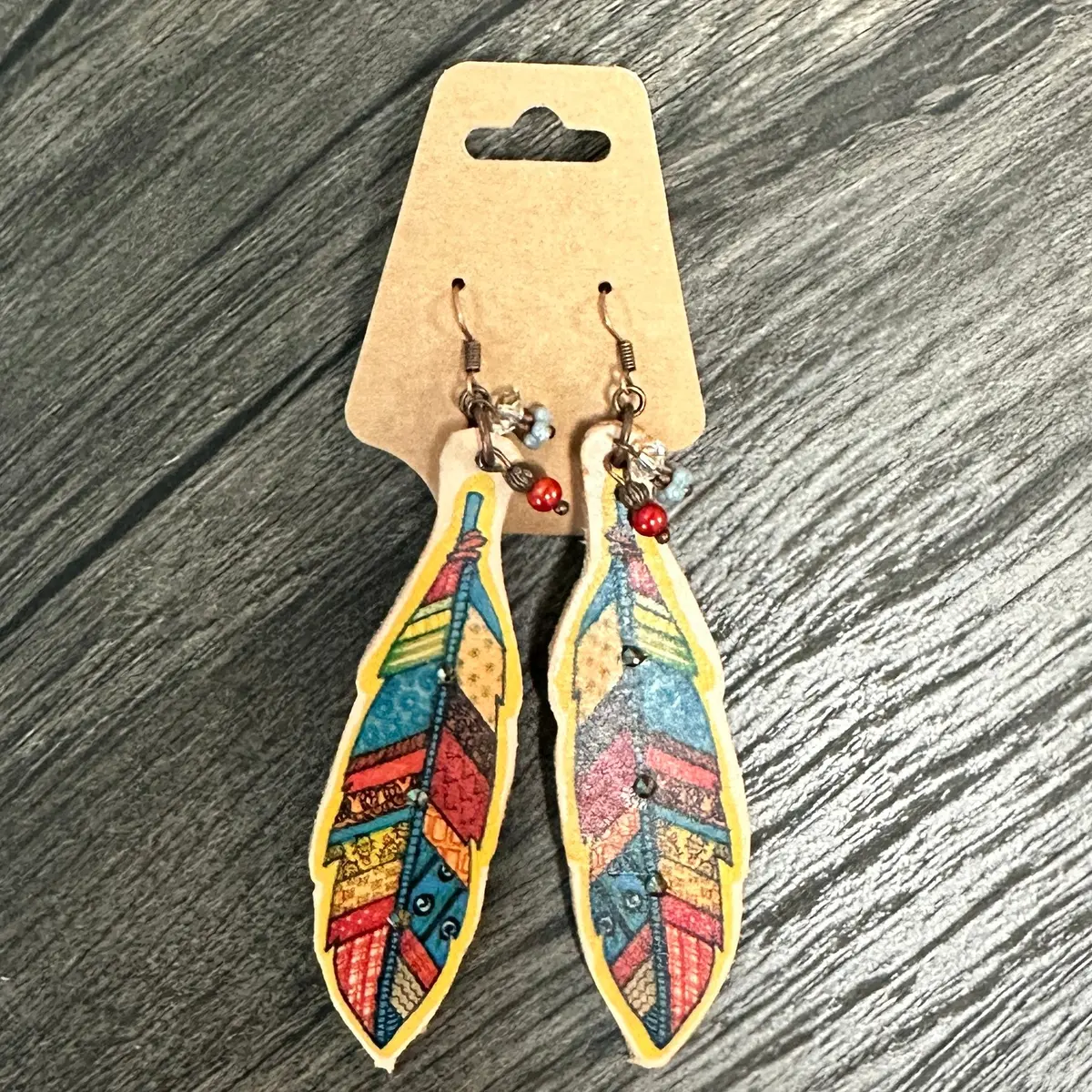 Patchwork Feather Leather Earrings 1