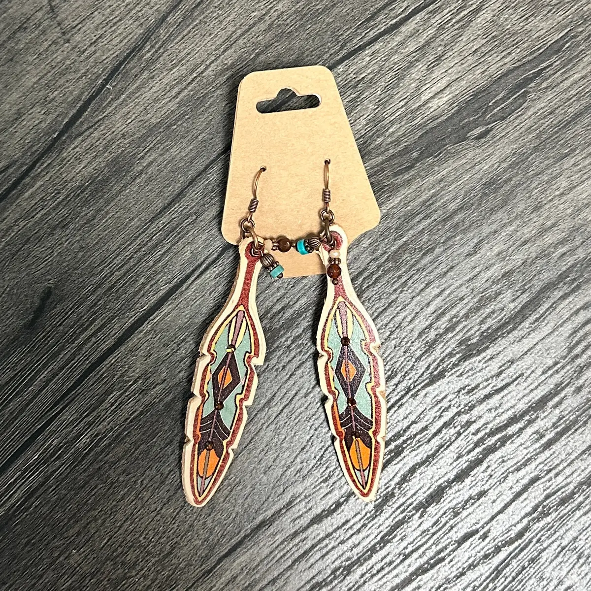 Copper Feather Leather Earrings 1
