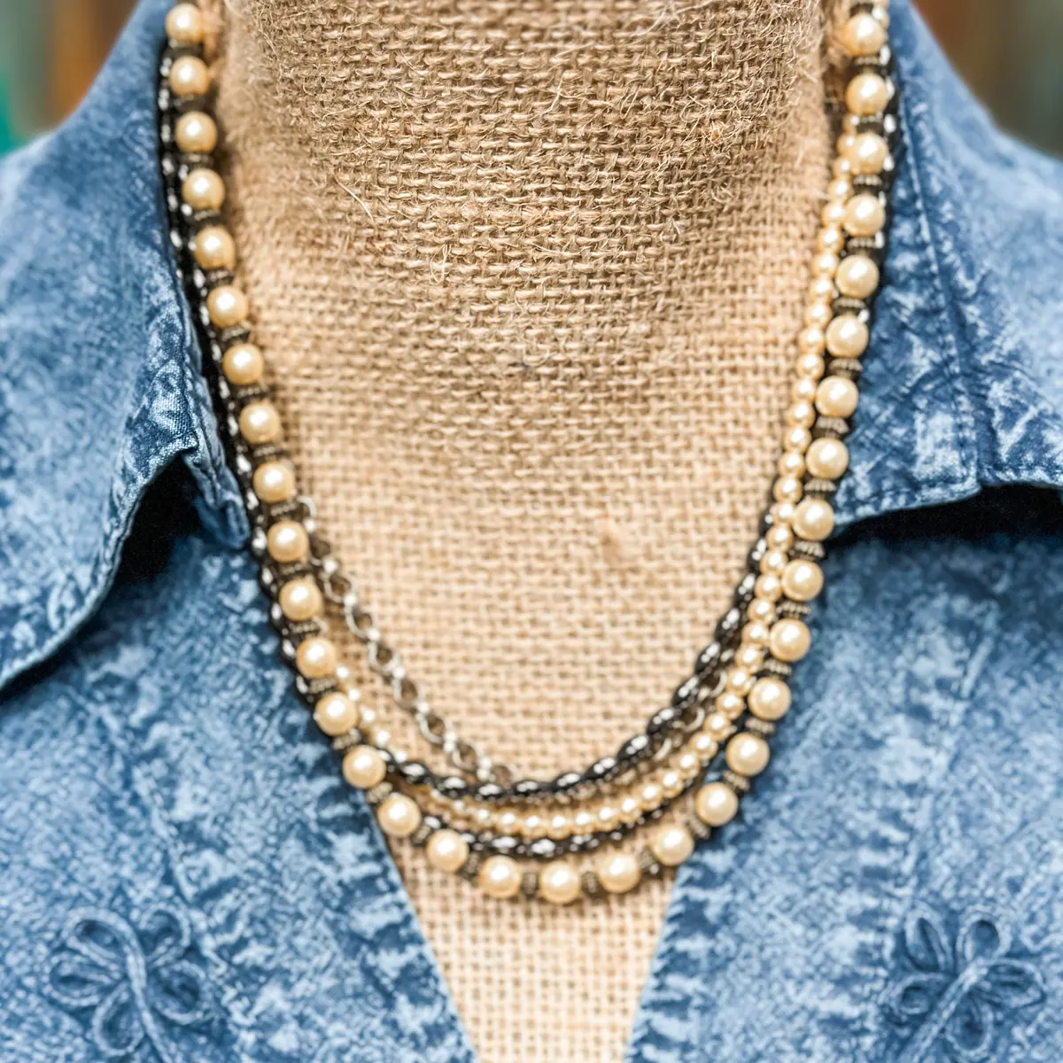 Pearl, Hematite And Silver 5-Strand Necklace- Amy Kaplan For Bourbon Cowgirl 1