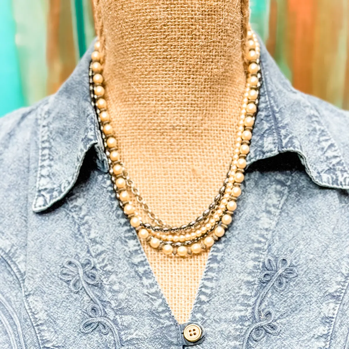 Pearl, Hematite And Silver 5-Strand Necklace- Amy Kaplan For Bourbon Cowgirl 2