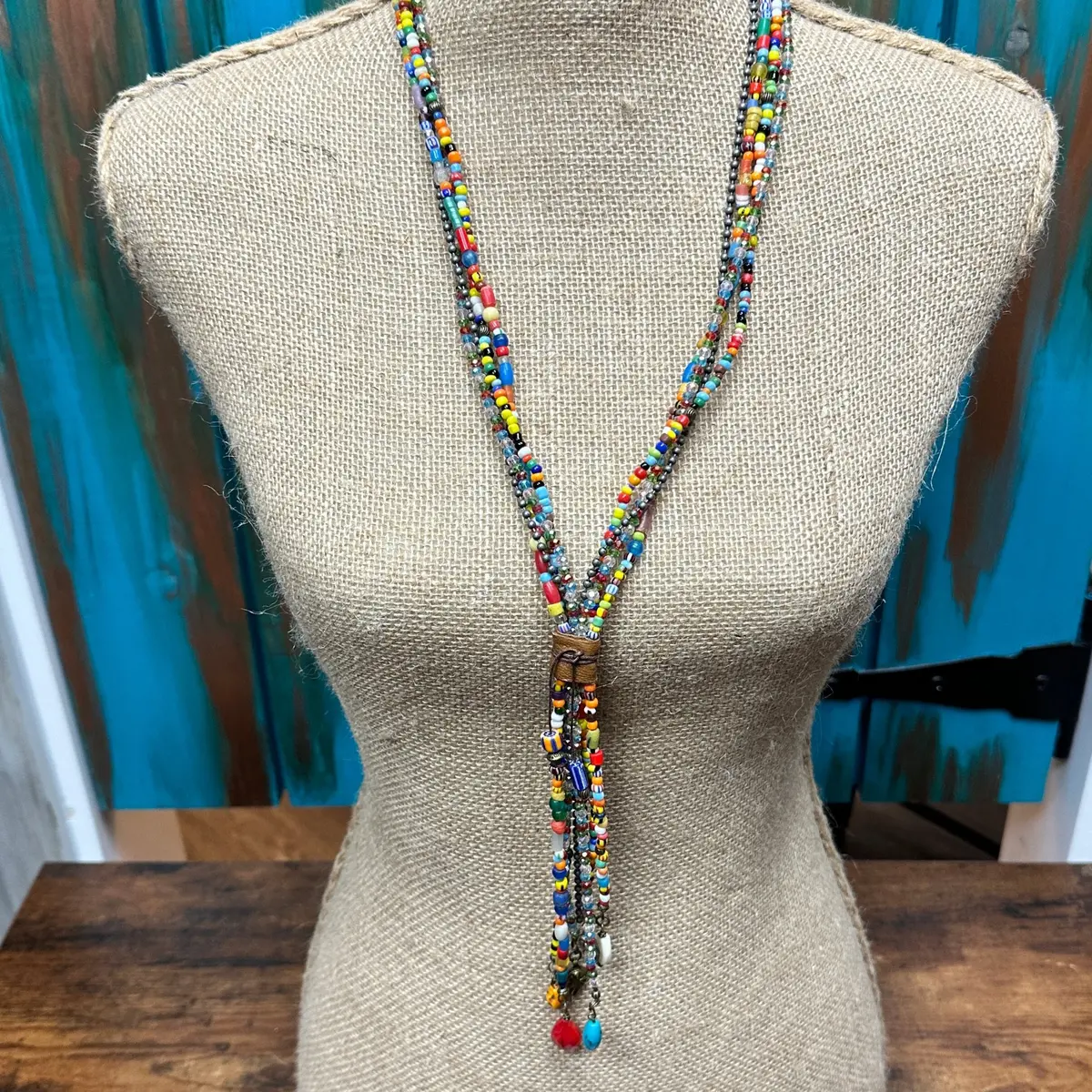 Multi Bright African Trade Bead Clutch Necklace- Amy Kaplan For Bourbon Cowgirl 1