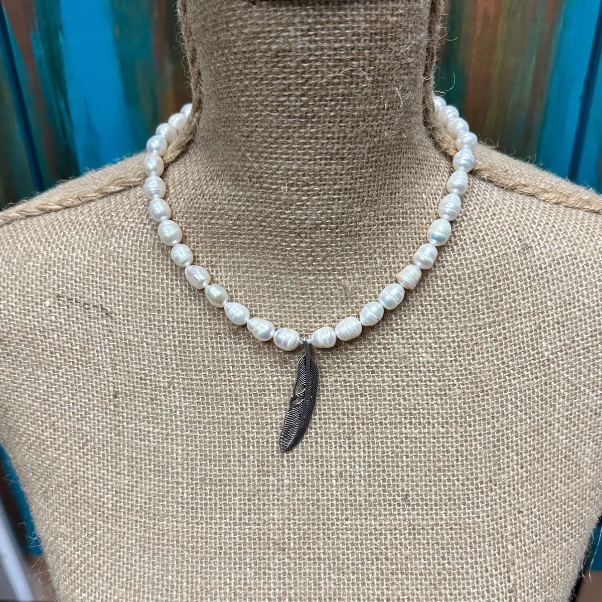 Fresh Water Pearl & Feather Necklace- Amy Kaplan For Bourbon Cowgirl 1