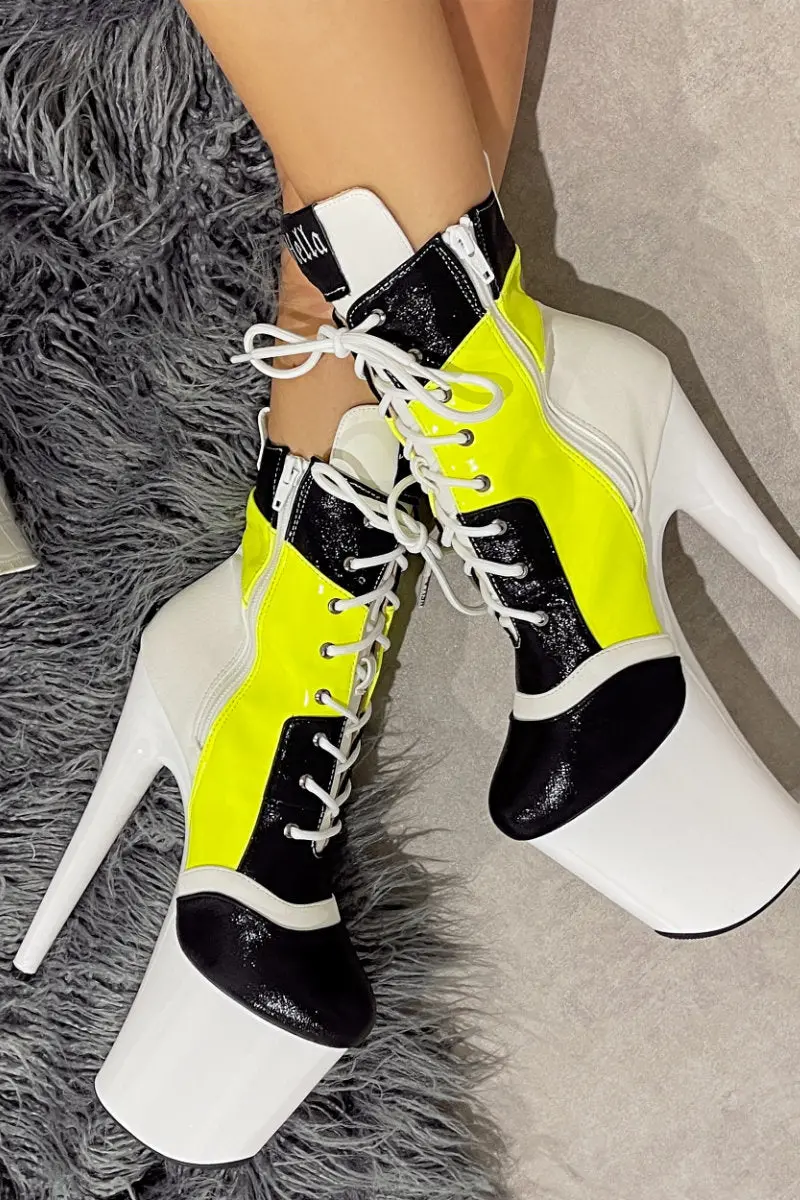 Hella Heels Empirekicks 8Inch Ankle Boots - Atomic Neon Yellow 1