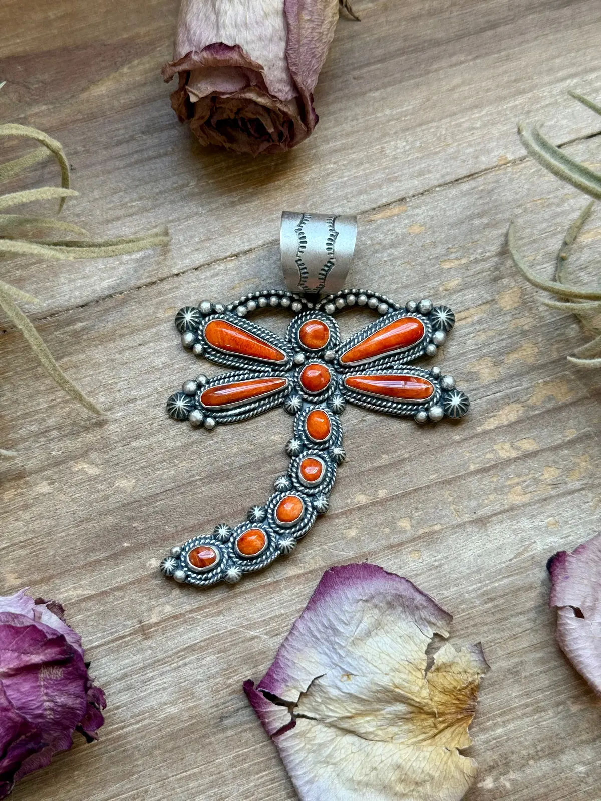 Sterling Silver Orange Spiny Oyster Dragonfly Pendant – Fits Up To 15 Mm Beads – Artist Shay Pfeiffer 1
