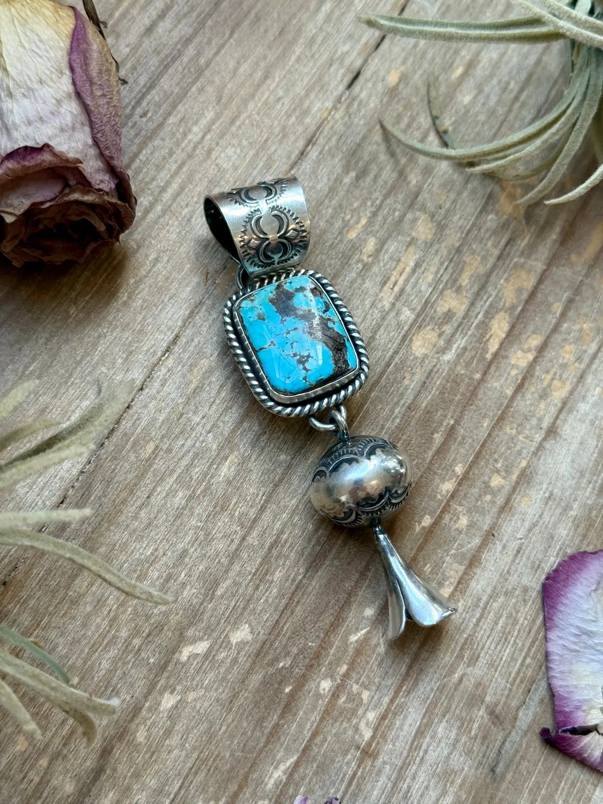 Sterling Silver Blue Dream Turquoise Blossom Pendant –  Handmade By Artist Jason Ogg 1