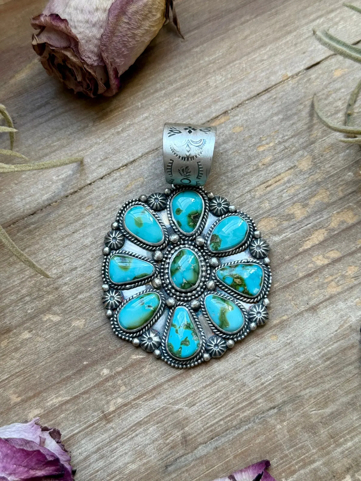 Sterling Silver Sonoran Mountain Turquoise Cluster Pendant – Fits Up To 15Mm Beads – Artist Shay Pfeiffer 1