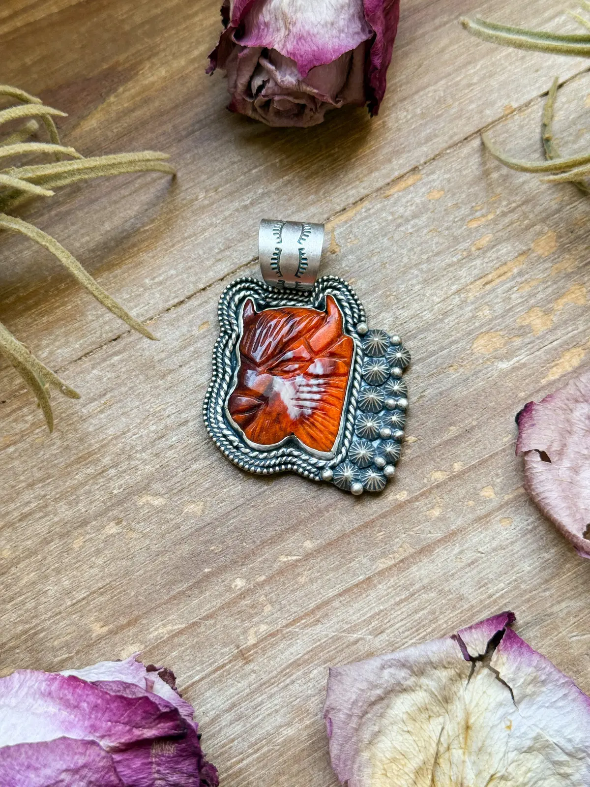 Sterling Silver Autumn Spiny Oyster Buffalo Pendant – Handmade By Artist Shay Pfeiffer 1