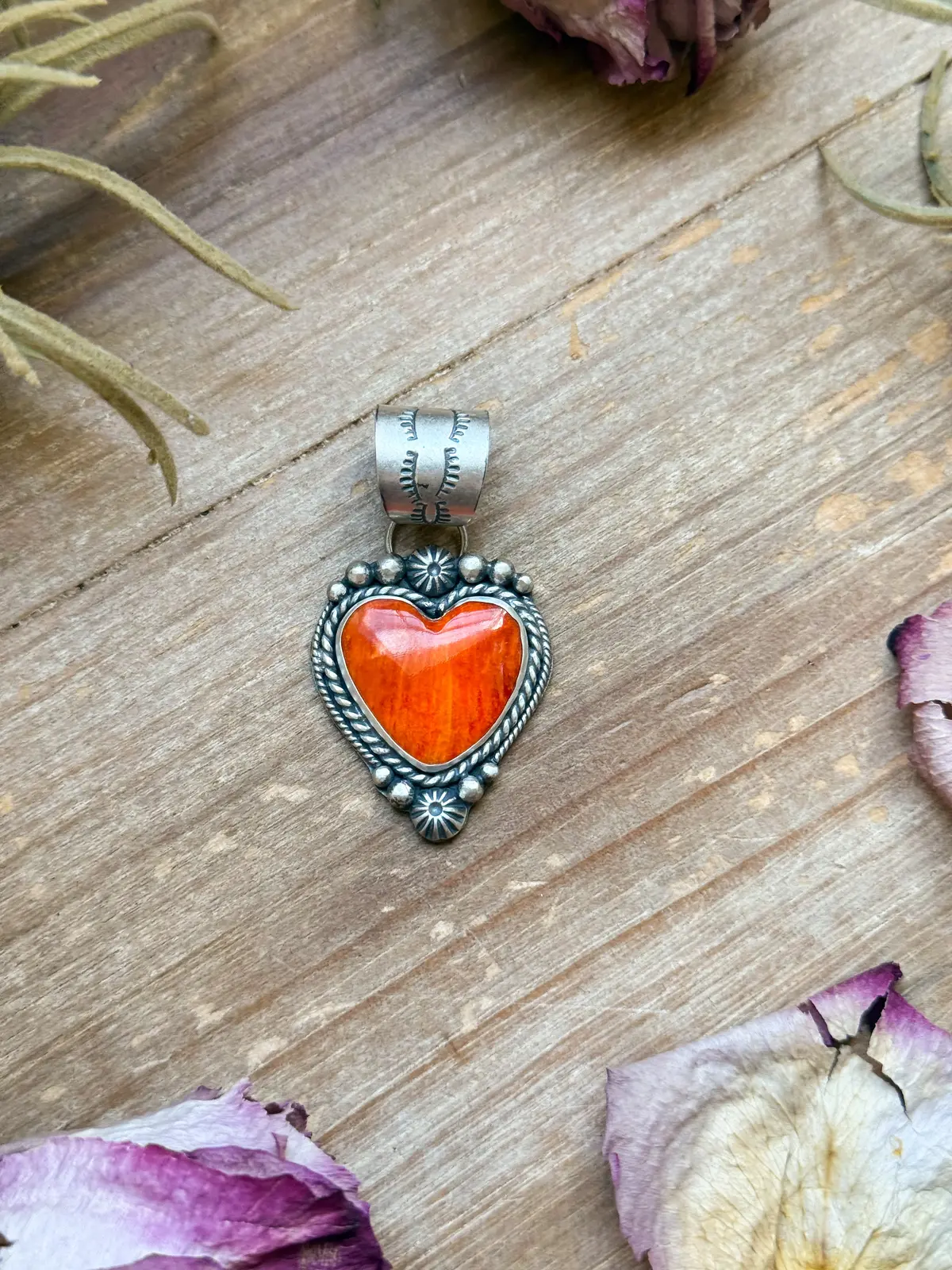 Sterling Silver Orange Spiny Oyster Heart Pendant – Handmade By Artist Shay Pfeiffer 1