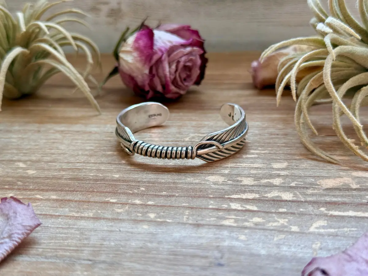 Sterling Silver Hudson Feather Cuff – Fits 5.5” Wrist – Handmade By Artist Jason Ogg 1
