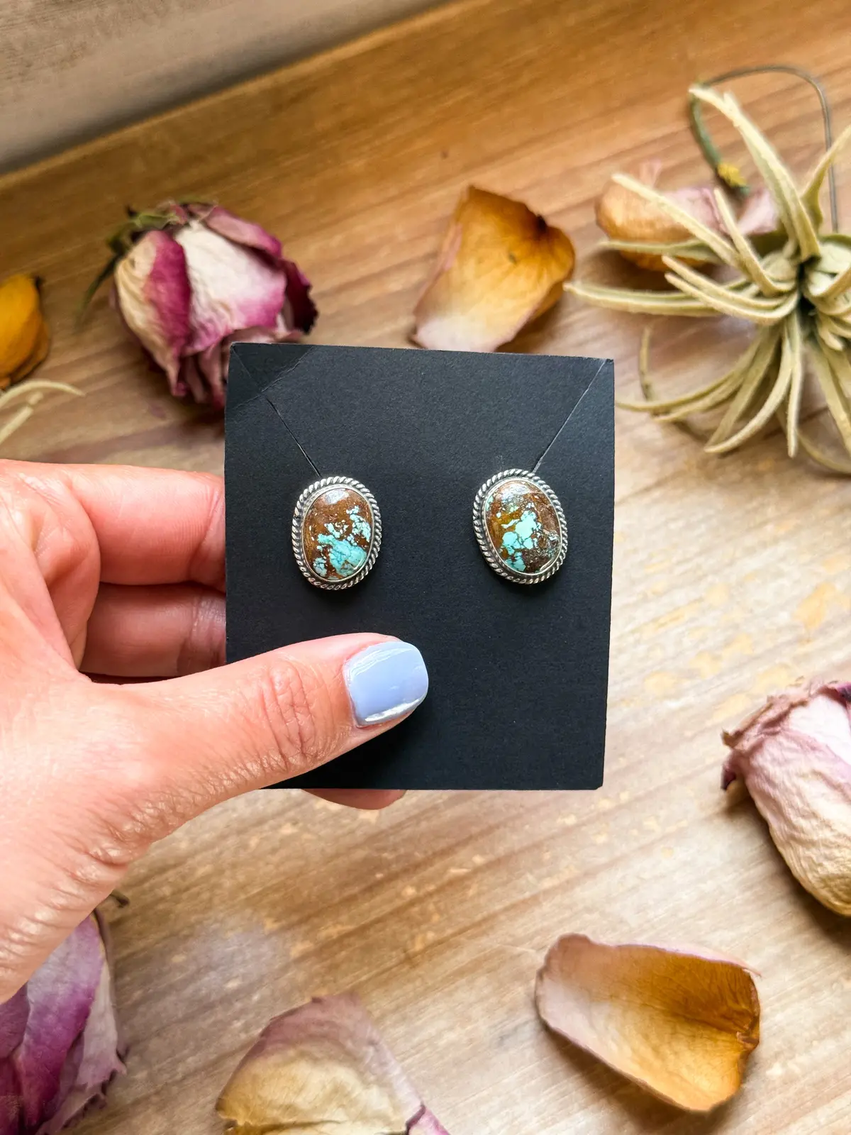 Sterling Silver Rising Phoenix Turquoise Stud Earrings – Handmade By Artist Jason Ogg 1