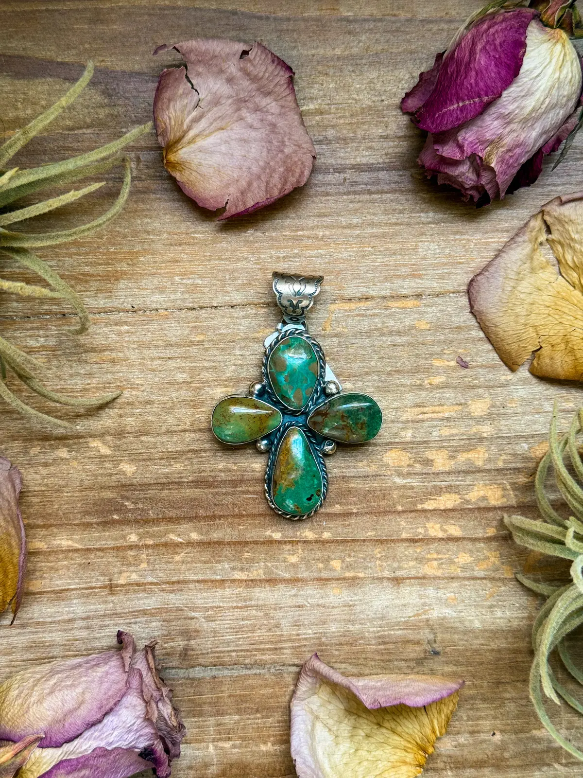 Sterling Silver Green Turquoise Cross Pendant 1