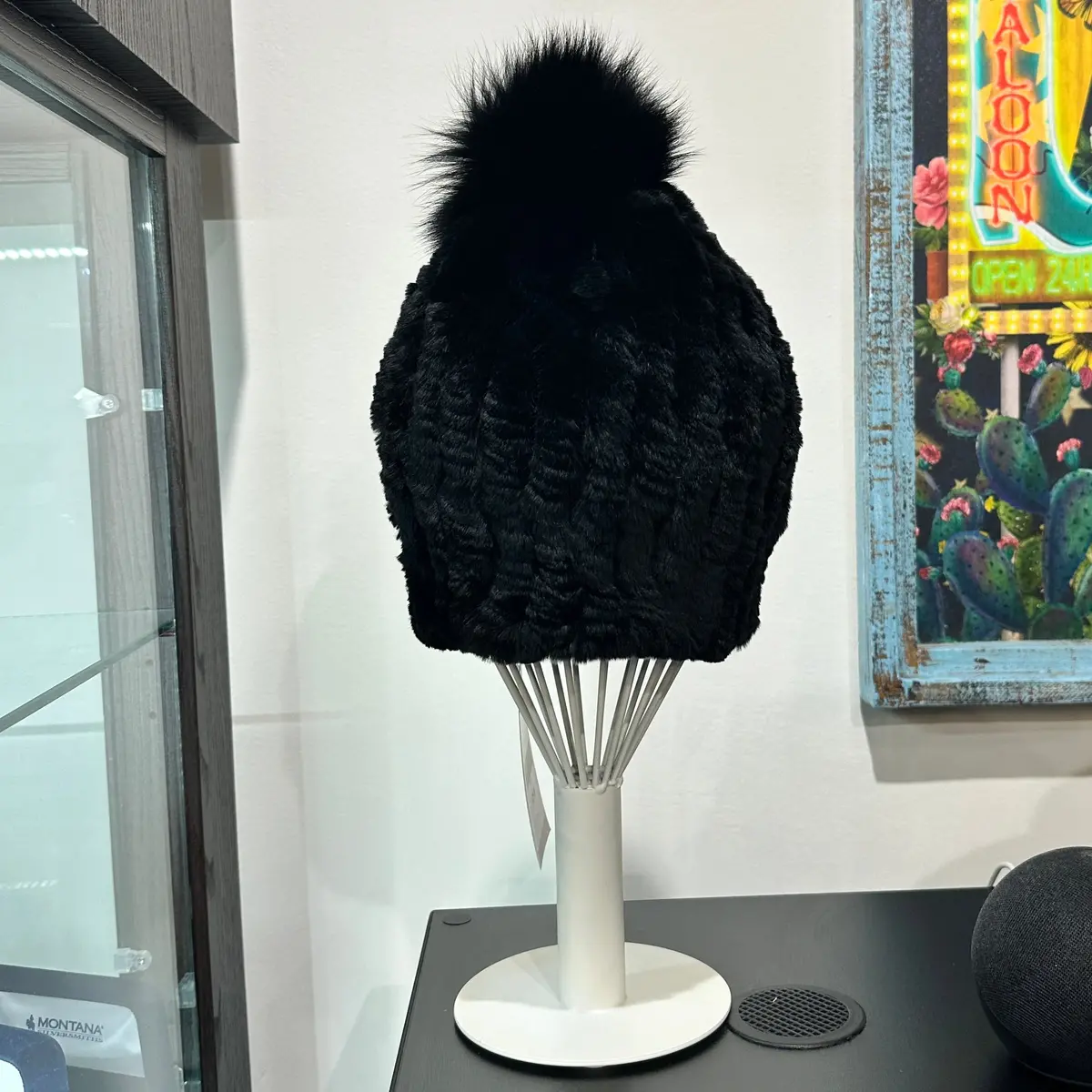 Morris Kaye & Sons Black Knitted Rabbit Fur Hat 1