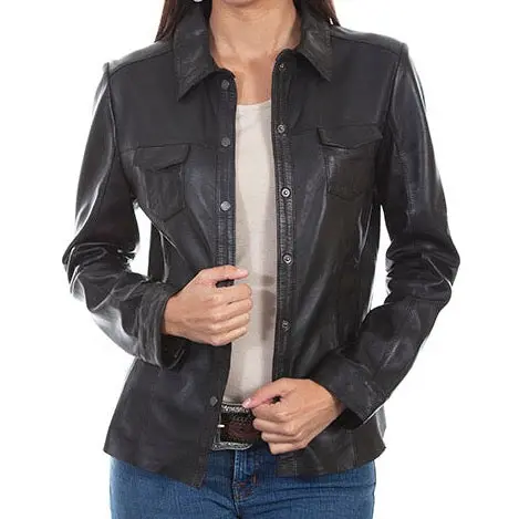Black Lamb Leather Shirt Jacket At Bourbon Cowgirl 1