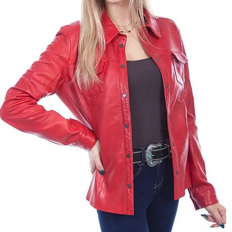 Red Lamb Leather Shirt Jacket At Bourbon Cowgirl 1