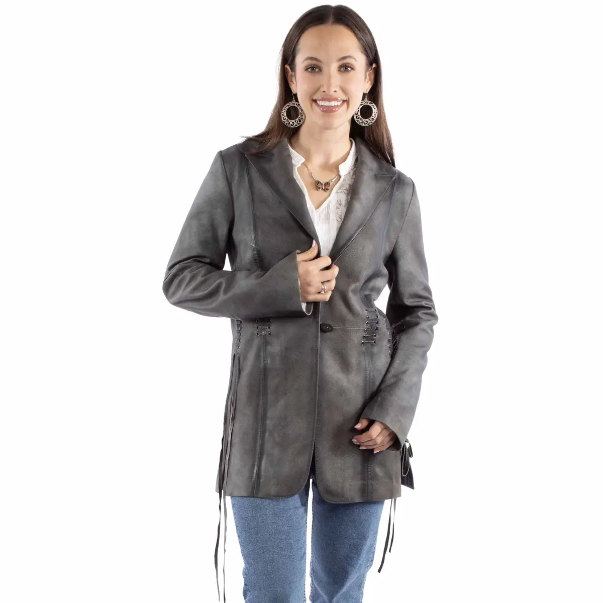 Vintage Grey Long Leather Coat By Scully At Bourbon Cowgirl 1