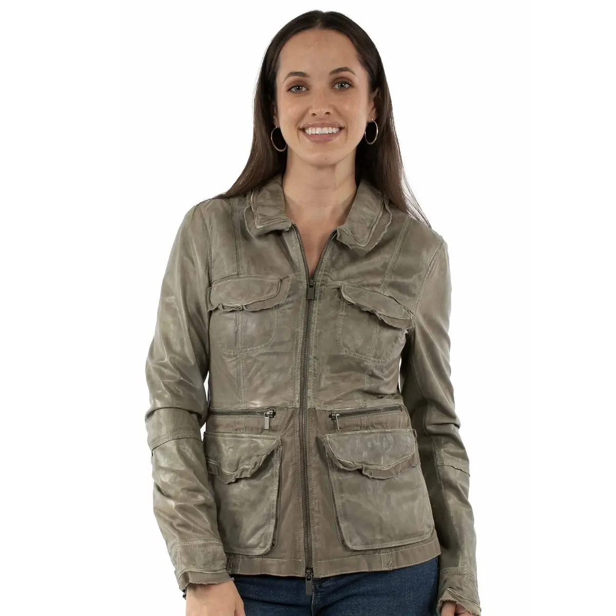 Ladies Canvas Leather Jacket In Sage By Scully At Bourbon Cowgirl 1