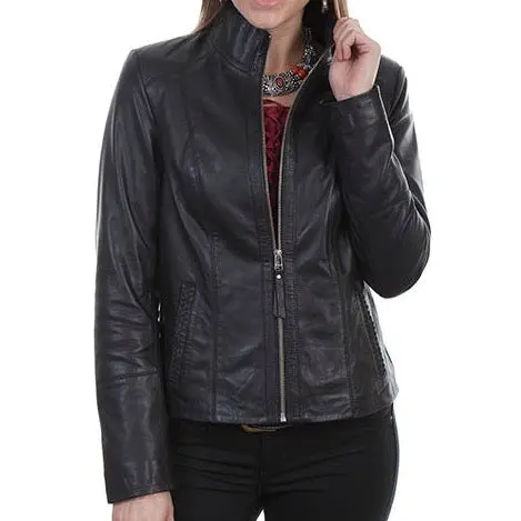 Black Leather Zip Front Jacket At Bourbon Cowgirl 1